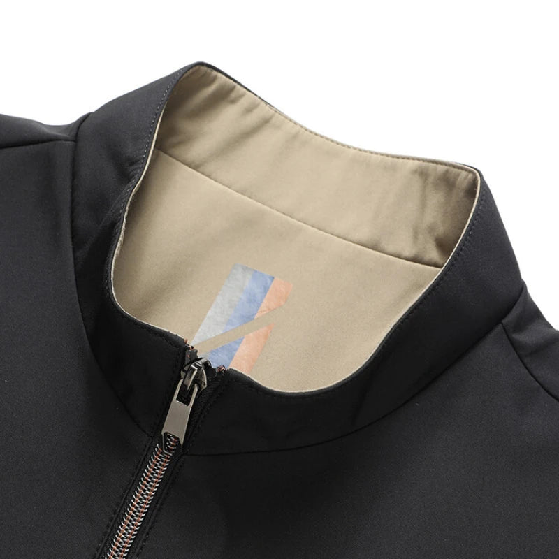 Elegant Business Casual Men'S Stand-Collar Jacket, Windproof Daily Commuting Outerwear for Autumn Winter, Loose Zip-Up Jacket.