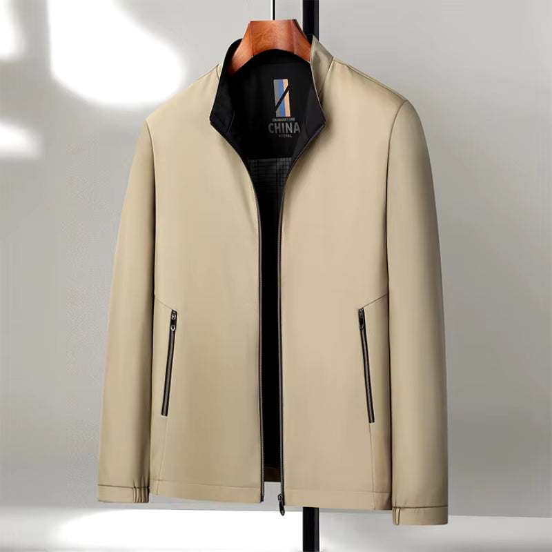 Elegant Business Casual Men'S Stand-Collar Jacket, Windproof Daily Commuting Outerwear for Autumn Winter, Loose Zip-Up Jacket.